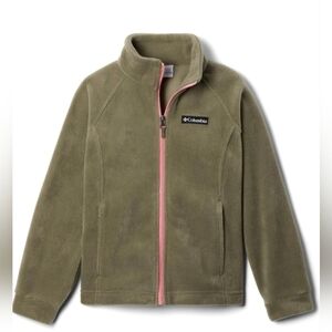 Columbia Girls Fleece Jacket Full Zip XXS 4/5 Olive Green Pink Outdoors Layer